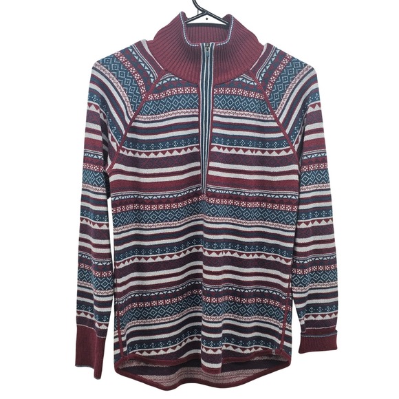 Eddie Bauer Sweaters - Eddie Bauer Womens Small Fair Isle Quarter Zip Pullover Sweater Burgundy Blue